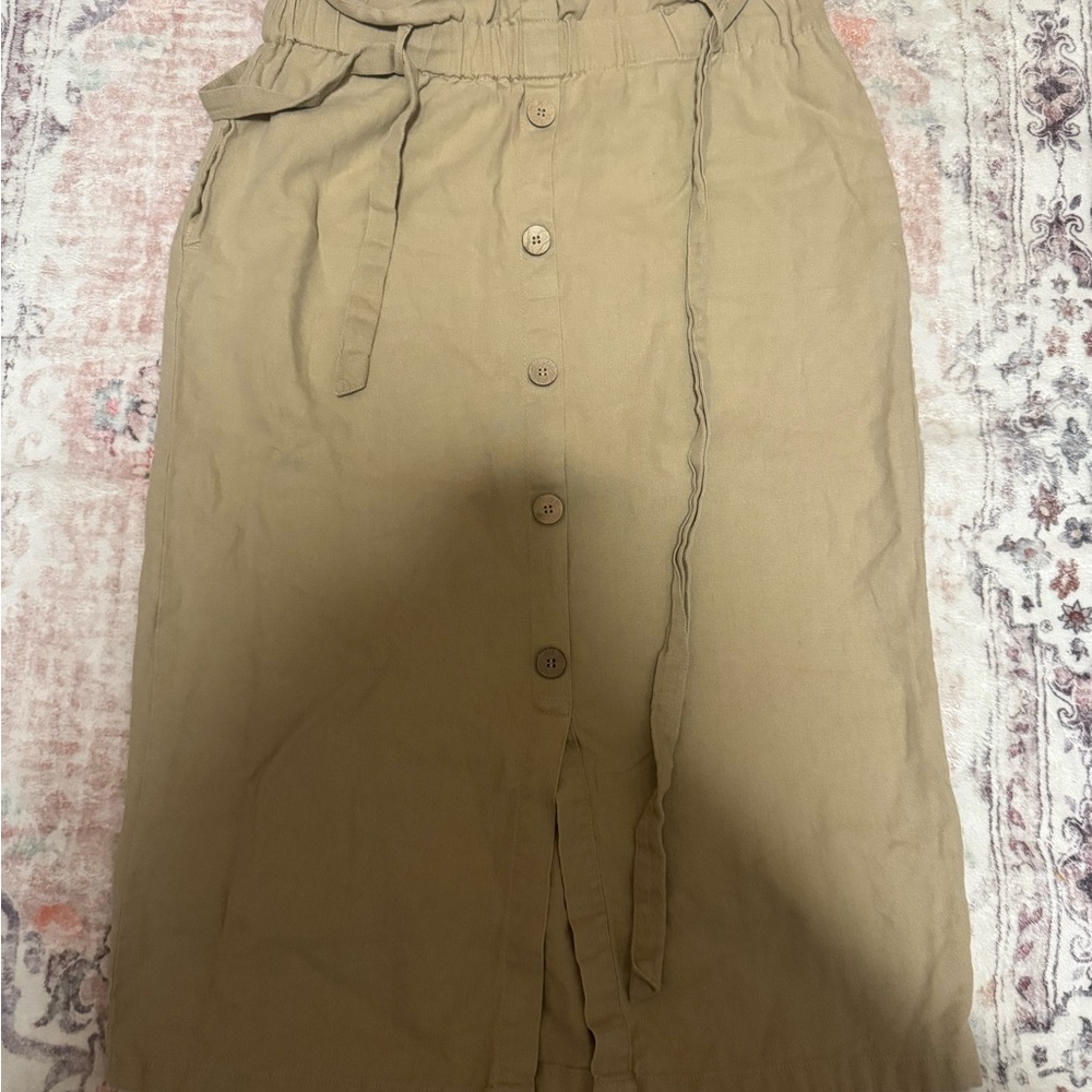 Khaki Button-Down Midi Skirt